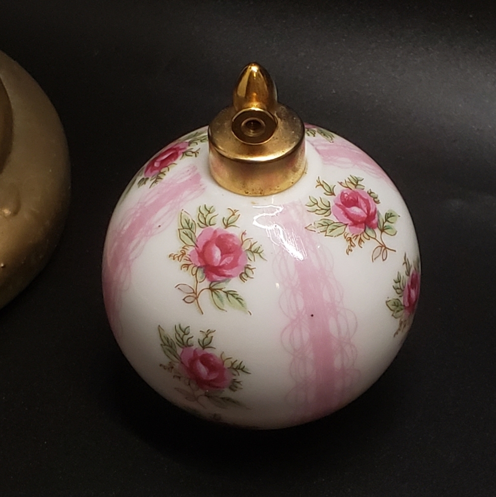 Vintage Round Ceramic Pink Flower Perfume Bottle - Picture 2 of 11